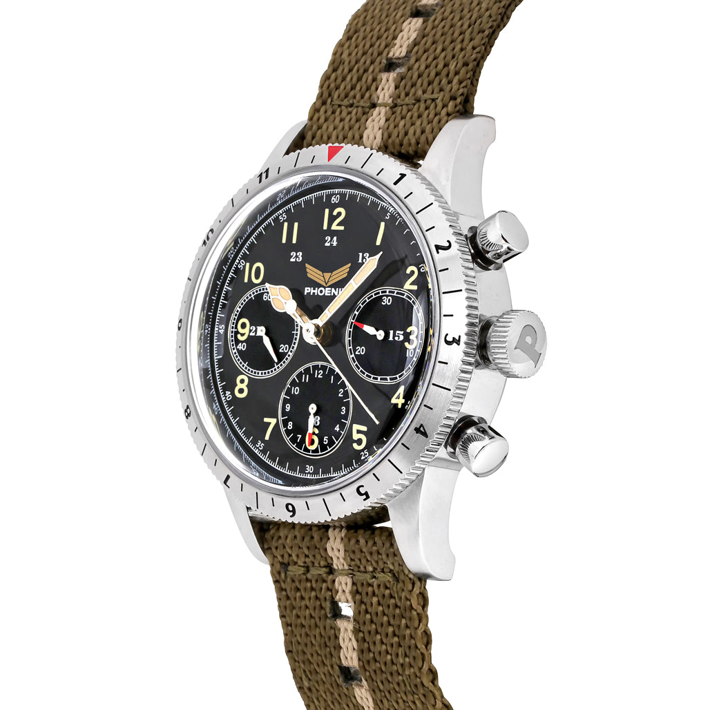Phoenix Golden Eagle Tri-Compax Chronograph-Chronometer / Black Dial 40mm Stainless Steel